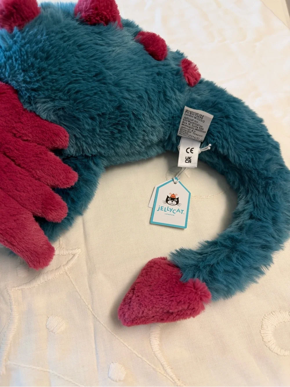 Jellycat Dexter Dragon Medium 20” DEX2DD Teal Red Plush NWT w/ Dust Bag